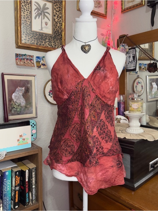 Jezebel Tops - Y2K Red Paisley Silk Cami Top